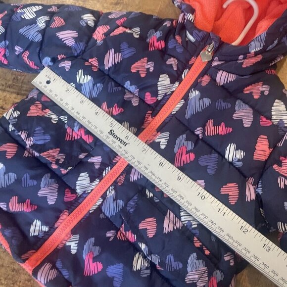 Oshkosh B' Gosh Girls 18 MO Blue Winter Coat Jacket Pink Hearts Hooded - Picture 5 of 7